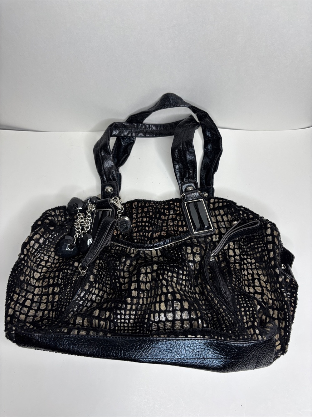Kathy Van Zeeland Black snake print Shoulder Bag